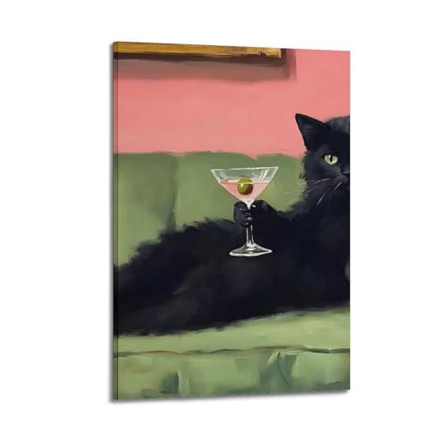 Poster chat noir amusant toile vintage 60x90cm art mural decoratif salon chambre