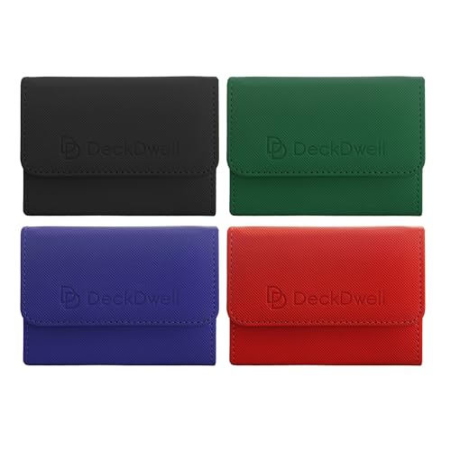 DeckDwell MTGデッキボックス カードスリーブ 50枚入り - 400枚以上のダブルスリーブカードを収納可能 (1箱あたり100枚以上) レザーコマンダーデッキボックスセット 仕切り8枚付き マグネット開閉 (ブラック/レッド/ブルー/グリーン)