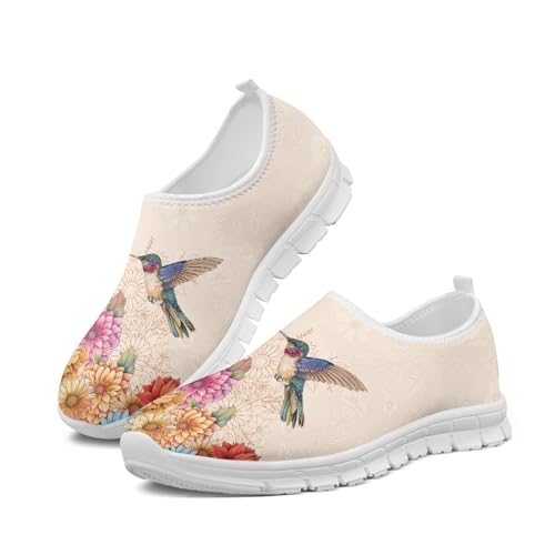 Image of Hummingbird Floral Print Lightweight Walking Shoes for Women Mesh Casual Sneakers Size 5-10.5