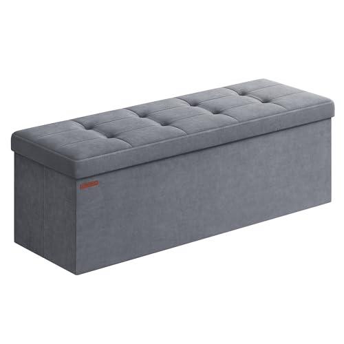 SONGMICS Storage Bench, Velvet Pouffe with Lid, with 2 Boxes, Rem...