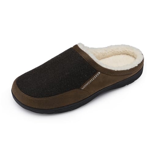 DREAM PAIRS Men's Cozy Memory Foam Slippers with Fuzzy Wool-like Lining, Slip-on Washable Indoor Outdoor House Shoes 7-8 Brown