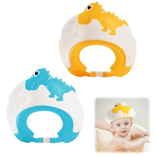Dokpav 2 Pcs Gorro De Ducha Dinosaurio Para Niños, Gorro De Champú Ajustable, Bebe Gorro Lavado De Pelo, Gorro De Baño De...