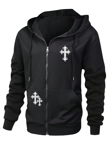 SOLY HUX Men's Gothic Zip Up Hoodies Graphic Oversized Hooded Lightweight Sweatshirt Jackets Streetwear