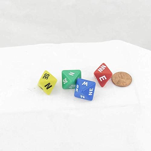 Red Blue Green Yellow Compass Dice with Markings D8 16mm (5/8in) Pack of 4 Wondertrail