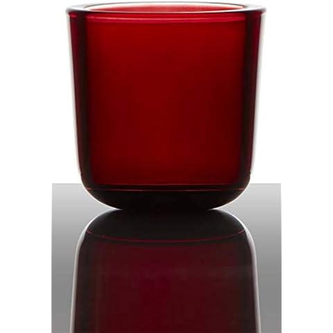 INNA-Glas Tea light candle holder NICK, cylinder/round, dark red, 3"/7,5cm, Ø3/7,5cm - Lantern for tealight/Small glass candle holder Cover