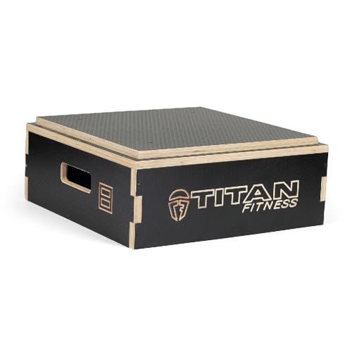 Titan Fitness Anti-Slip 8in Stackable Wooden Plyometric Box, Pro-Duty Plyo Box, Jump Step-Up Box Squat, Home Garage Gym Training
