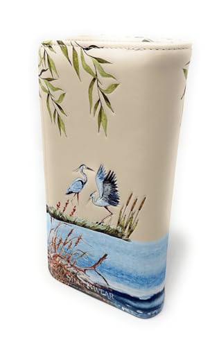 Shag Wear Blue Heron Large Nature Wallet for Women and Teen Girls Vegan Faux Leather Beige 7"3