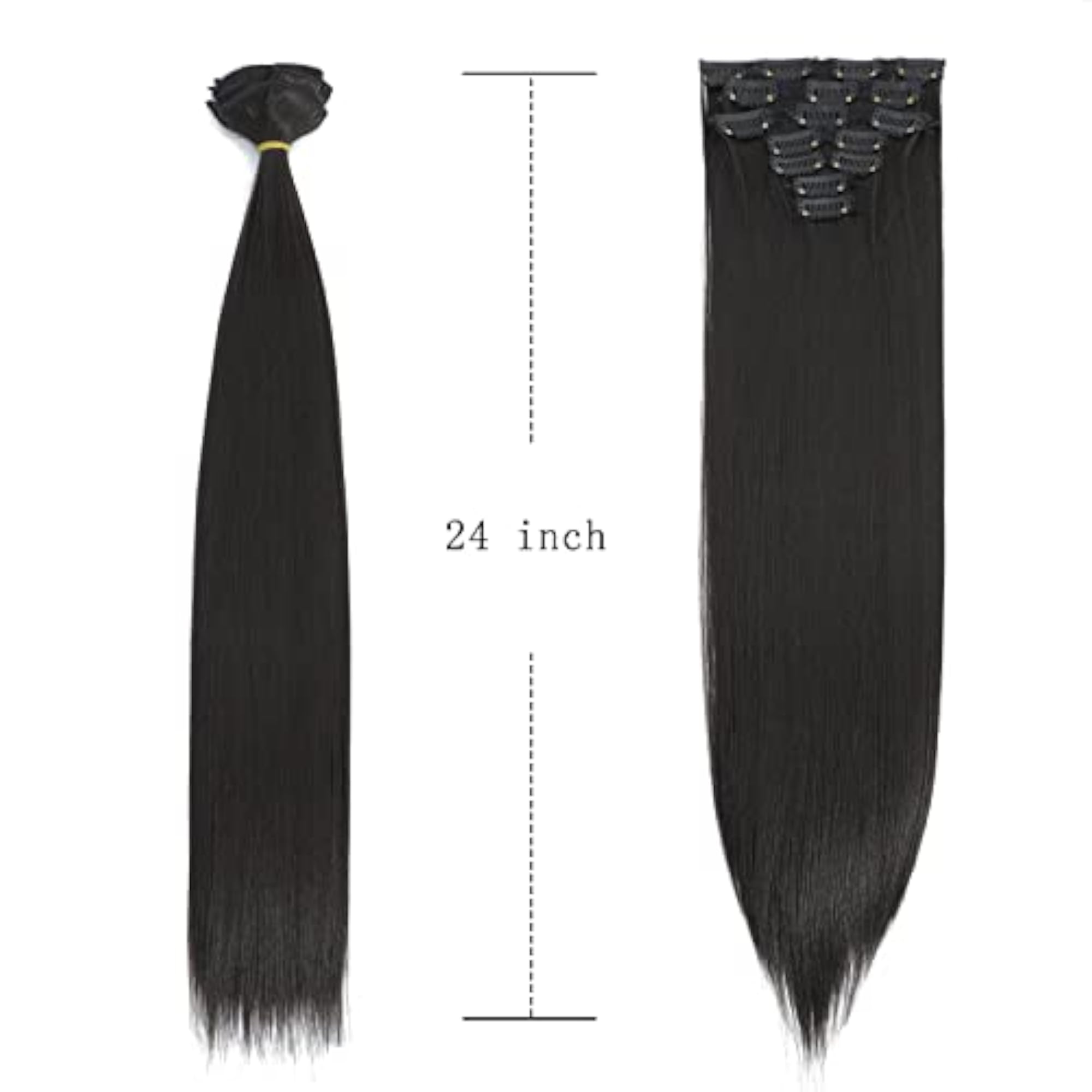 24" Black Clip-In Hair Extensions Set for Women