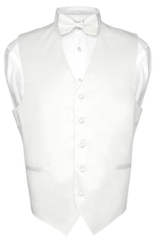 Men's Dress Vest & BowTie Solid WHITE Color Bow Tie Set for Suit or Tuxedo