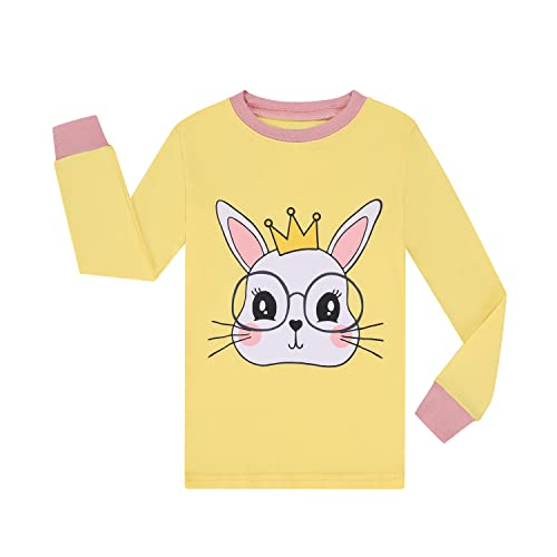Benaive Girls Easter Pajamas Kids Bunny Easter Pjs Long Sleeves Set 100% Cotton Novelty Girls Sleepwear 2 Pieces Size 5 - image 2