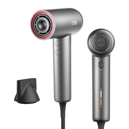TYMO Ionen Haartrockner Reise Föhn, Kompakter Klein Fön für Locken, Schnelles Trocknen, 110.000 U/min, 4 Temperaturen / 3 Geschwindigkeiten, High Speed Hair Dryer Blower für Zuhause Unterwegs, Silbrig