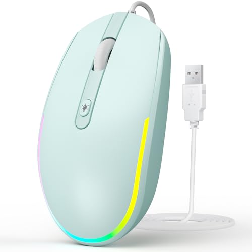 seenda Wired Mouse - USB Computer Mice Wired with RGB Backlit Optical LED Mouse with Attached USB Cord for Laptops Notebooks Chromebook - Mint Green