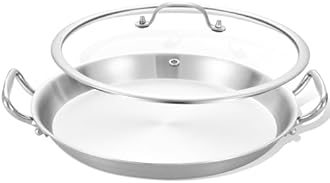 LOLYKITCH 30 CM Tri-ply Stainless Steel Paella Pan,Griddle,Large Skillet,Omelet,Jumbo Cooker,Heavy Duty, Oven Safe.