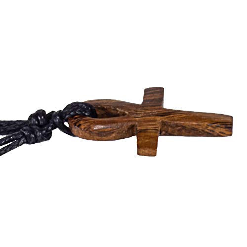 BlueRica Hand Carved Wood Ankh Cross Pendant on Adjustable Black Rope Cord Necklace3