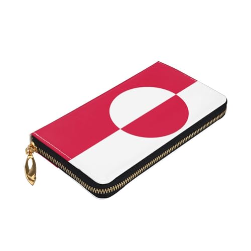 Leather Women Wallets, Long Credit Card Holder, Greenland flag Print Billfold Clutch & Travel Purse Large Capacity3