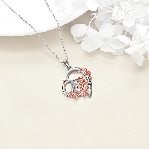 LUHE Mother Daughter Necklace Sterling Silver Mother Heart Necklace Birthday Pendant Mother's Day Flower Necklace Jewelry Gifts for Mom4