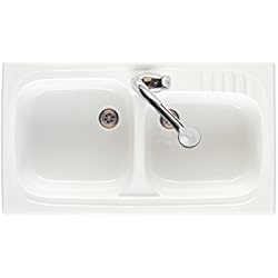 Fregadero Gres Blanco Roca,Leman,Fregadero de 2 cubetas de gres,A365962001