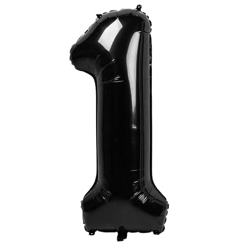 Ponmoo 40 Zoll Foil Luftballon Zahl 1 Schwarz (101cm), Aufblasbares Helium oder Luft, Riesige Folienballons Nummer 0-9, Große Ballons für Hochzeitstag und Geburtstagsparty Ballon Dekoration