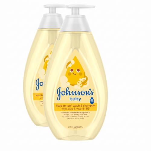 Johnson's Baby Head-To-Toe Baby Wash&Shampoo + Aloe&Vitamin B5, 2-in-1 Bath Wash Gently Cleanses Newborn's Delicate Skin&Hair,Hypoallergenic,No Added Parabens,Dyes-&Sulfates, 27.1 fl. Oz (Pack of 2)