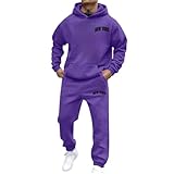 Generisch Jogginganzug Set Herren Bedrucktes, modisches zweiteiliges Outfit mit stilvollem Design, bequemer Hose für Business Casual (Purple, XXL)