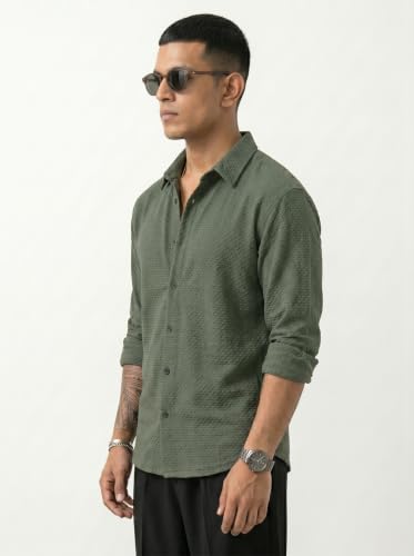 Image of Men's Casual Button Down Shirts Long Sleeve Cotton Bland Shirt Fashion Textured Beach Summer Shirt