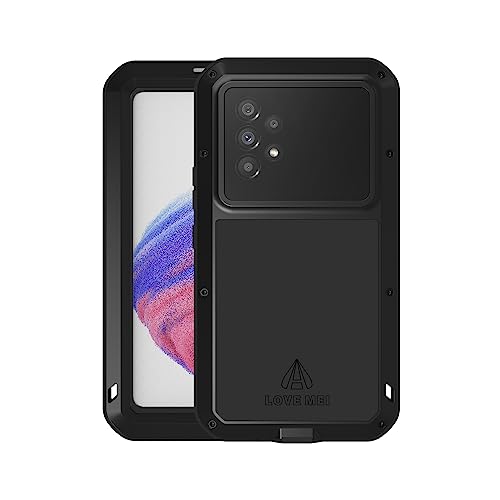 LOVE MEI Military Rugged Case for Samsung A53, with Tempered Glass Screen Protector, Shockproof Dustproof Scratch Proof Hybrid Metal and Silicone Gel Heavy Duty Full Body Cover (Black)