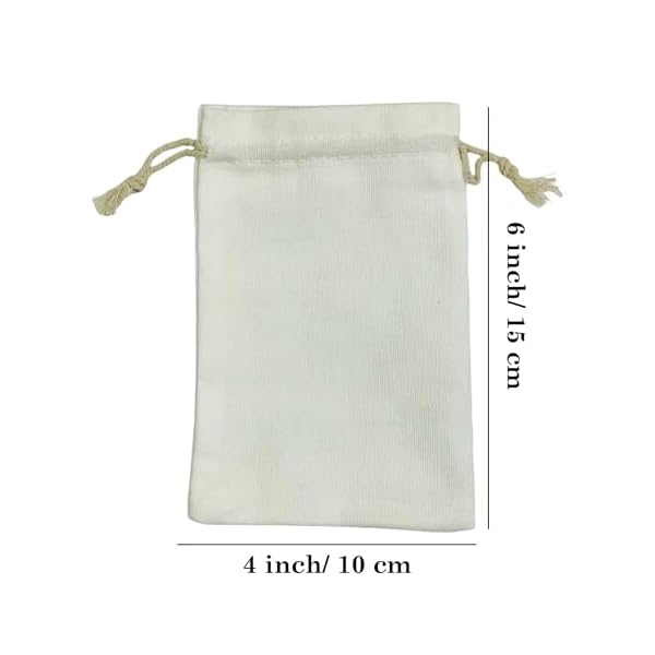 Moira Pack of 12pcs 4X6 inch Small Size White Canvas Potli for Gifting, Jewellery Storage, Shagun, Coin Packing, Art & Craft - Image 5