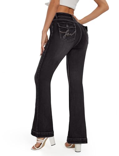SEASUM Butt Lifting Bootcut Jeans Tummy Control Trendy Flare Leg Jeans for Women Casual Flap Pockets Denim Pants4