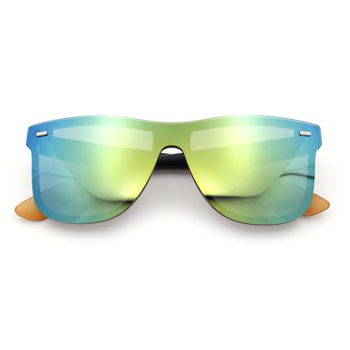 Image of SA106 Kush Premium Mens Shield Horn Rim Mirror Lens Sunglasses