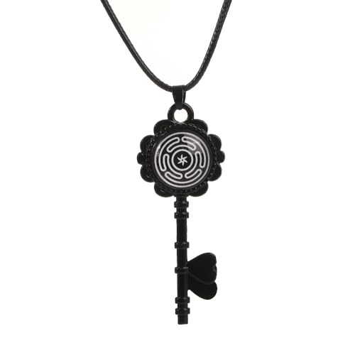 NIGHTCRUZ Hecate Wheel Key Necklace, Round Glass Key Pendant, Witchcraft Amulet Necklace for Men Women