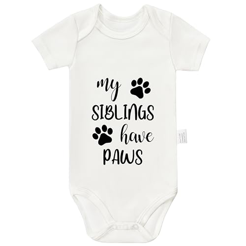 Eorjuek My Siblings Have Paws Bodysuits, Gender Neutral Baby Clothes, Cotton Romper Short Sleeve Infant Outfits Jumpsuit, Newborn Gifts Baby Boy Girl (White, 0-3Months)