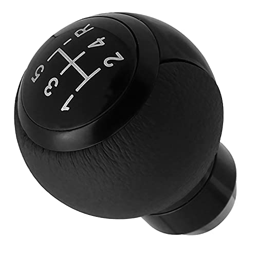 Bashineng Round 5 Speed Shift Knob Manual Shift Lever Gear Shift Stick Transmission Shifter Lever Leather Aluminum Alloy Fit Most Cars, Trucks, SUVs (Black)
