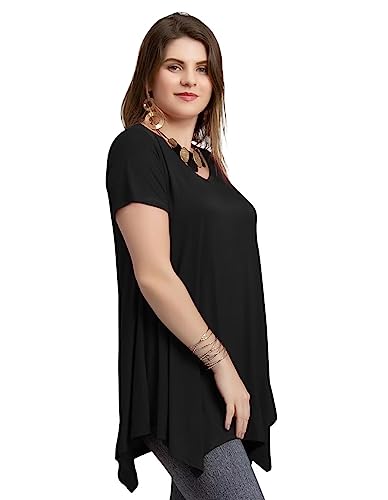 LARACE Plus Size Tops for Womens Summer Clothes Short Sleeve Shirts Casual V Neck Tunic Asymmetrical Blouses3