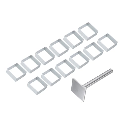 sourcing map 13Pcs Metal Cookie Cutters Set, Aluminum Alloy Cookie Cutter Cookie Baking with Press Stamp for Making Cake Fondant Biscuit Sandwich, Silver Square