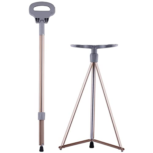 ZJIEX Faltbar Gehstock Mit Sitz, Leicht Spazierstock Wanderstock, Tragbare Krücke Gehhilfe 3 Beine, Belastbar Bis 150 Kg, Mit Reisetasche (Color : Brown)