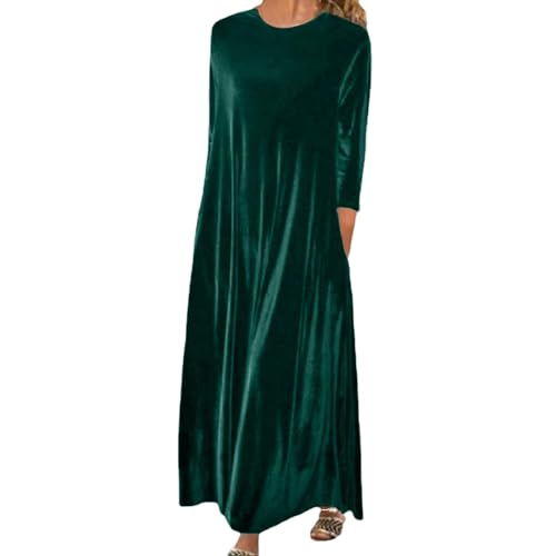 Vestido largo terciopelo dorado elegante de cuello redondo mujer sl