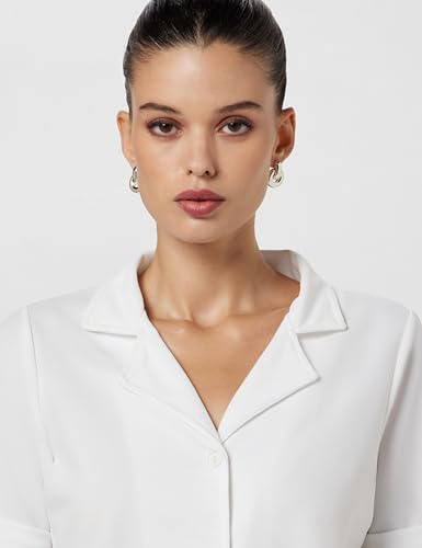 Image of Athena Lifestyle White Roll-Up Sleeves Solid Formal Top