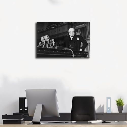 Impression sur toile Winston Churchill grand discours d&eacute;co noir et blanc