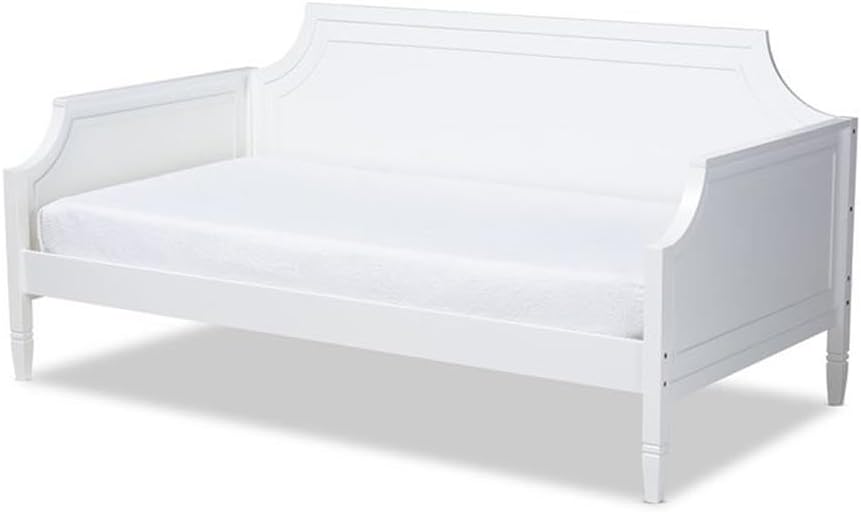 BOWERY HILL Traditional Wood Twin Size Daybed with Trundle, Rubberwood and MDF, White Finish, Gold-Tone Metal Ring Pulls, Raised Molded Panels, Classic Design for Guest or Kids Bedroom