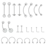 Oasis Plus 22pcs 14G 16G 18G 20G Clear Flexible Bioplast Retainer Navel Belly Ring Eyebrow Tongue Nipple Barbell Nose Lip Labret Stud