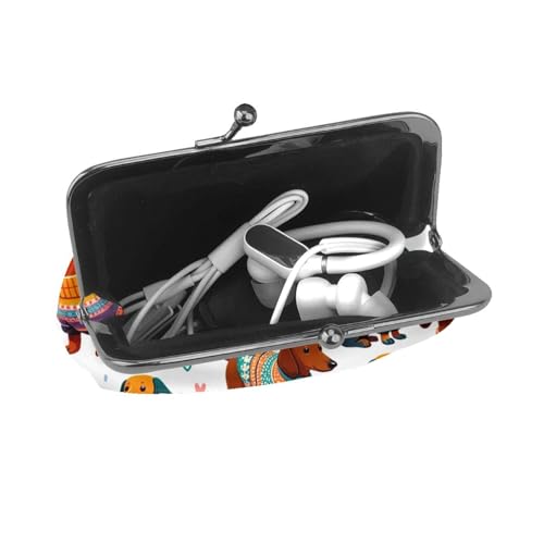 Pu Leather Buckle Coin Purse Colorful-Dachshunds-In-Sweaters Girls Kiss-Lock Change Purse Wallets4