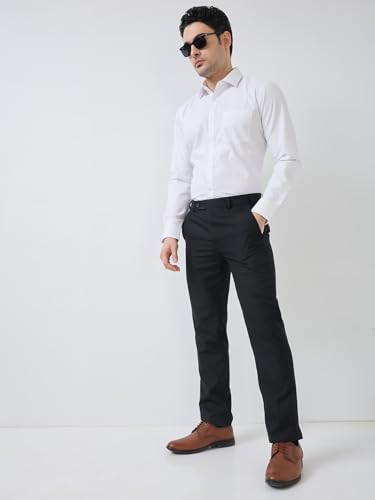 Image of Raymond Men Slim Fit Structure Pattern Poly Viscose Blend Flat Front Formal Trouser