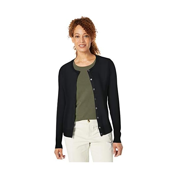 Amazon Essentials Women's Lightweight Crewneck Cardigan Sweater (Available in Plus Size), Black, Large