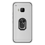 UOGNADGD Flexible Case + Ring Holder Compatible with HTC One M9 Phone Shockproof Cover & Magnetic Mecha Style Finger Grip Kickstand (White+BlackRing)