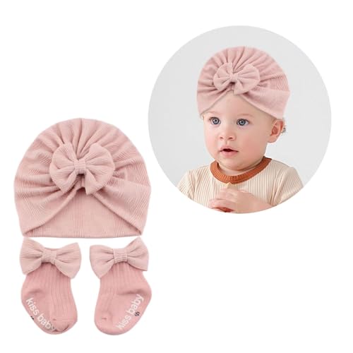 Beanie, Baby Hat Socks Set Breathable Plush Hat Large Butterfly Decoration Warm Hats Toddler Baby Accessorise(B) One Color2
