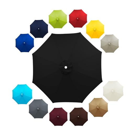 Tettoia di ricambio per ombrelloni da giardino da 2,0 m, 3,0 m, 3,5 m, copertura in tessuto nero per ombrellone da giardino a 6/8 costole, baldacchino di ricambio per ombrellone da mercato