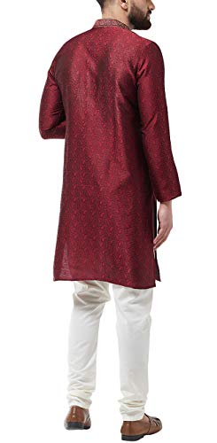 Sojanya (Since 1958 Men'S Silk Blend Maroon Kurta And Off White Churidar Pyjama Set, Size 442