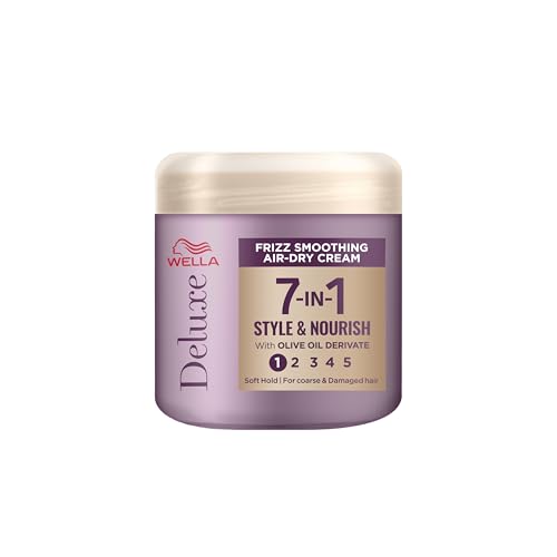 Wella Deluxe Frizz Smoothing Air-Dry Cream | Anti-Frizz | Heat Protection | Reduces Split Ends | With Olive Oil Derivate | Coarse or Damaged Hair | Soft Hold | 7-in-1 Style & Nourish, 150ml