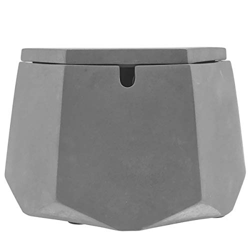 FREELOVE AIGUAN Cement Cigarette Ashtray, Concrete Geometric Ash Tray with Lid & Stainless