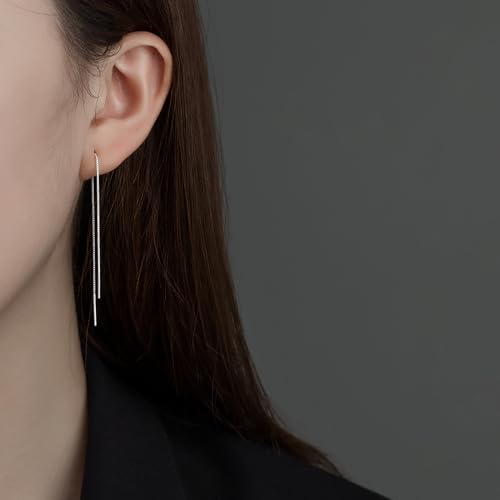 Reffeer Solid 925 Sterling Silver Chain Threader Earrings Dangle for Women Teens Minimalist Chain Dangle Earrings Long Tassel Earrings3